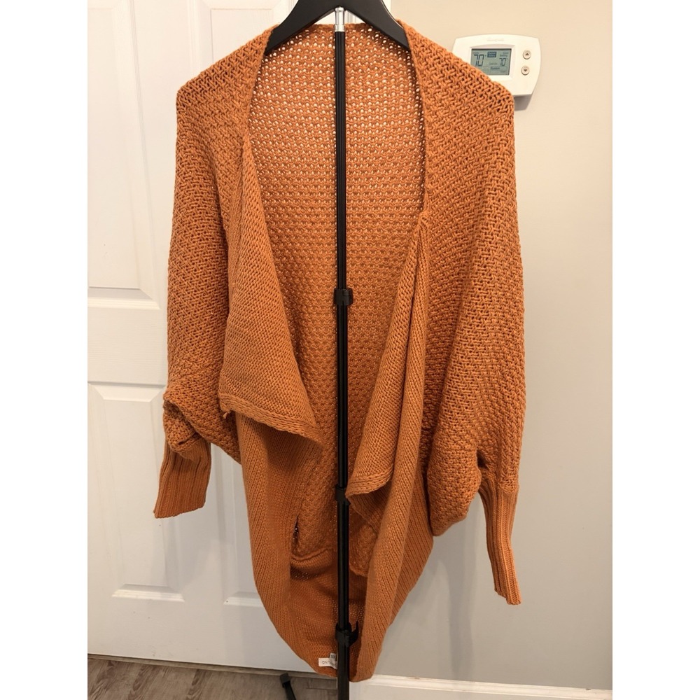 Miss Sparkling Rust Orange Knit Open Front Batwing Cardigan Sweater XXL Fall EUC